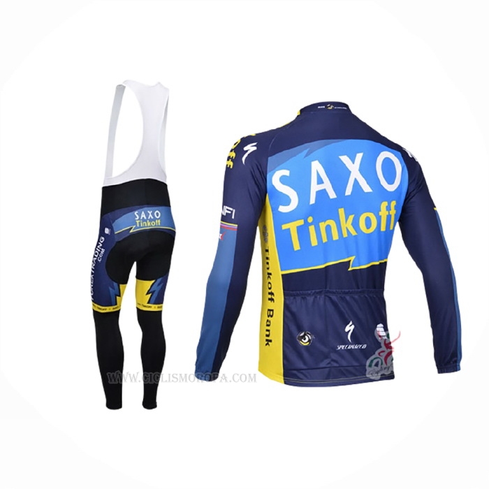 2013 Ropa Ciclismo Tinkoff Saxo Bank Azul Amarillo Mangas Largas y Culotte Lunga